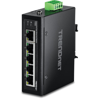 TRENDnet TI-E50 5-Port Ethernet Switch, 5 fast ethernet ports, 1 Gbps switching capacity, DIN-rail/wall mount